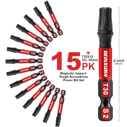 Geinxurn 15 Pieces T30 Impact Tough Magnetic Screwdriver Bit Set, 2 In. #30 Torx Head Power Bit Set, S2 Alloy Steel T30 Star Bit Set - size: 2"-15PCS, style: T30