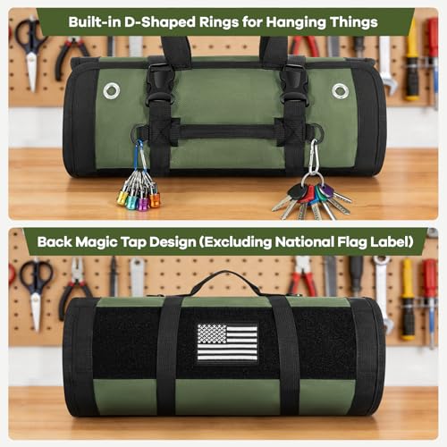 ANILD 15.5 Inch Extra Long Tool Bag Roll Up, Roll Up Tool Bag Organizer - color: Green, size: Large