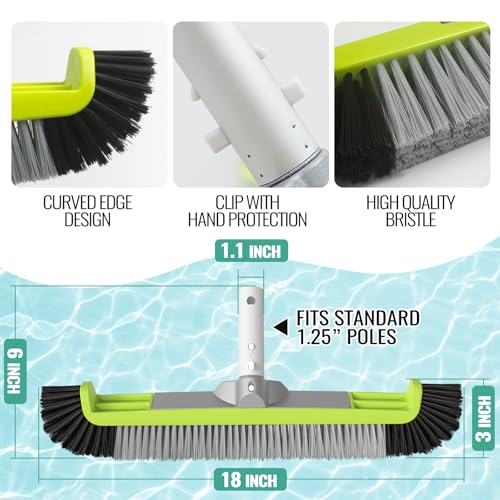 18" Pool Brush Head - Scrub Brush, Curved Ends, Fits Φ1.25” Poles - color: Black & Gray
