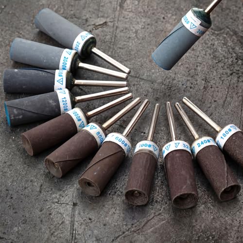36 Pcs Sanding Drums Kit with 1/8" Shank for Rotary Tools Accessories, 180/240/320/400/600/800/1000/1200/1500/2000/2500/3000 Grits for Metal Rust Removal Stone Grinding Jade Polishing