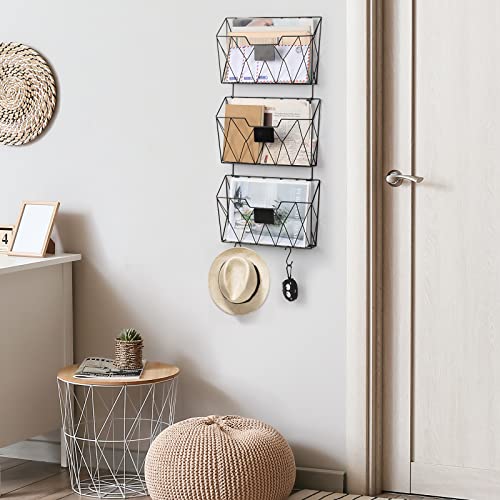 YBING Wall File Organizer, Hanging File Holder & Basket Set of 3, Black
