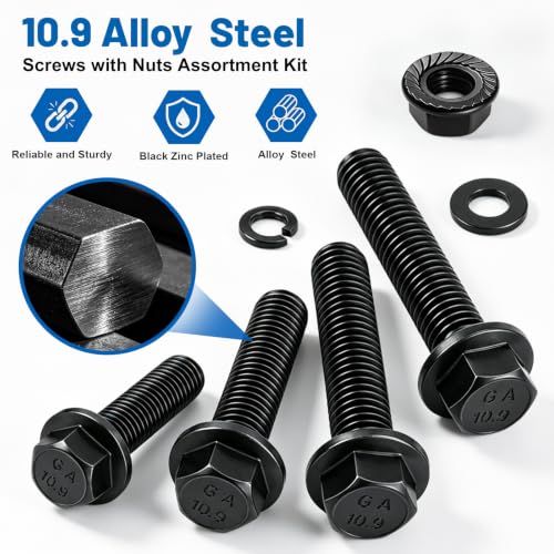 250PCS M8 Flange Bolts and Nuts Assortment Kit, Grade 10.9 Alloy Steel - size: G10.9 M8 250PCS