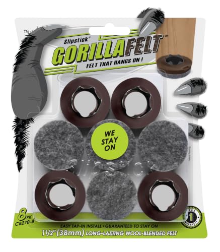 Slipstick GorillaFelt 1-1/2 Inch Felt Glides/Furniture Feet Floor Protectors (Set of 8 Sliders) Nail On Felt Furniture Pads Guaranteed to Stay On, Round, CB270-8 - size: 1-1/2 Inch 8 Pack
