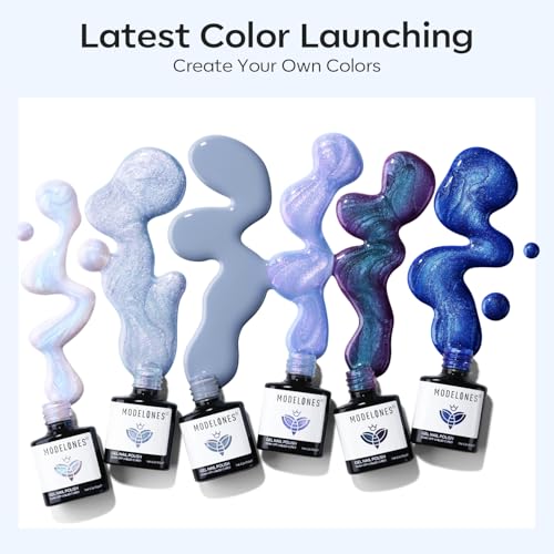 modelones Blue Gel Nail Polish Set 6 Color, Light Dark Blue White Galaxy - color: A A A2 Icy Blue Gala