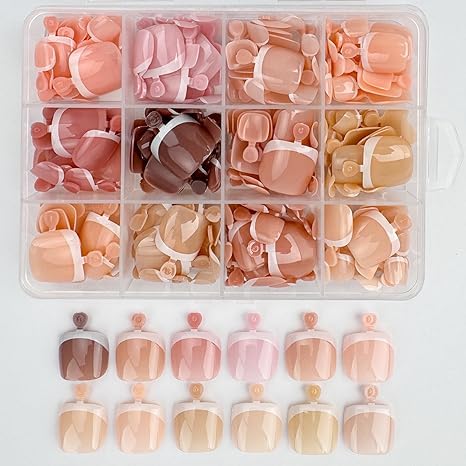 288pcs Press On Toenails Short Square Fake Toe Nails White French Tip False Toenails 12 Color Full Cover Acrylic Glossy Glue On Toe Nail for Women Manicure 12 packs - color: White French Tip Toenails