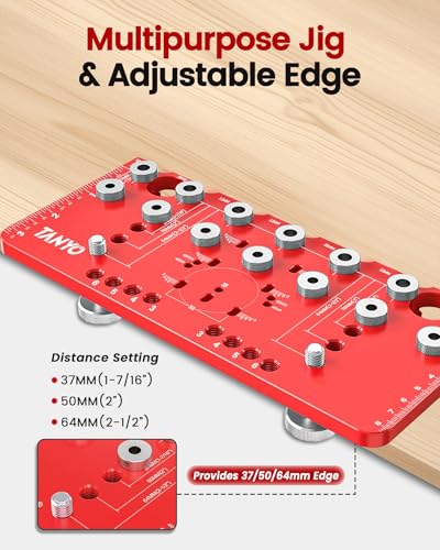 TANYO Shelf Pin Jig and Hinge Jig 2 In 1, 1/4 Inch Adjustable, 7 Hole - color: Red, size: 7 Hole