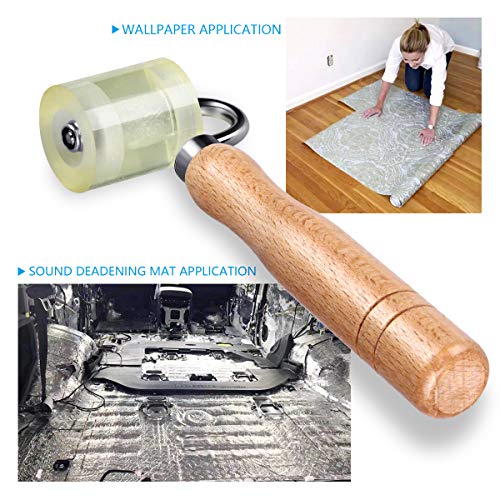 LUMITECO Auto Car Audio Sound Deadening Application Rolling Wheel Roller,Heat Abatement Mat Wallpaper PU Deadener Application Seam Roller - size: 1 PCS Wood Color Handle