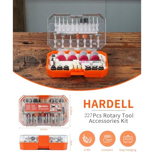 HARDELL 227Pcs Rotary Tool Kit w/ 1/8" Shanks, Sanding & Carving Orange - color: Orange+white