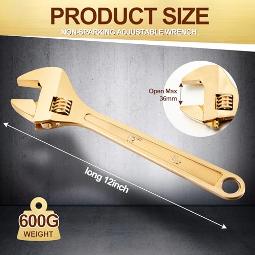 Hicarer 12 Inch Non-Sparking Adjustable Wrench, Aluminum Bronze Tool - size: 12 Inch/ Open Max 40mm