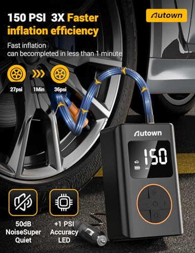AUTOWN Flat Tire Repair Kit with Air Compressor, Professional Tire Plug Kit