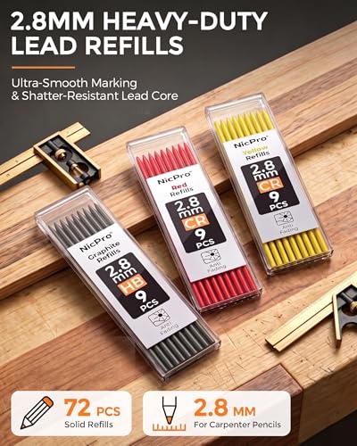 Nicpro 6Pack Carpenter Pencils with Sharpener & Sleeve, Construction Pencil - size: 6 Pack