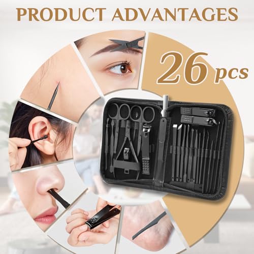 MINKINH Manicure Set Professional Nail Clipper Kit-26 Pieces for Men, Black - color: Black