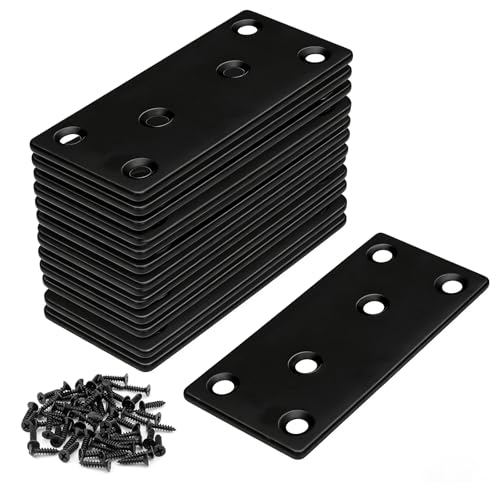 20 Pack 4x2 Inch Black Flat Mending Plates Metal Straight Bracket Brace Stainless Steel Mending Joining Plates with Screws, Heavy Duty Fixing Brackets for Wood Furniture Shelves Repair - size: 4 x 2Inch Black Flat Bracket