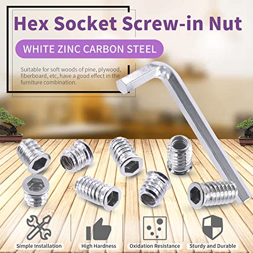 Swpeet 50Pcs 5/16"-18 x 25mm Carbon Steel White Zinc Plated Carbon Furniture Screw in Nut Threaded Wood Inserts Threaded Inserts Bolt Fastener Connector Hex Socket (5/16"-18 x 25mm) - size: 5/16"-18 x 25mm