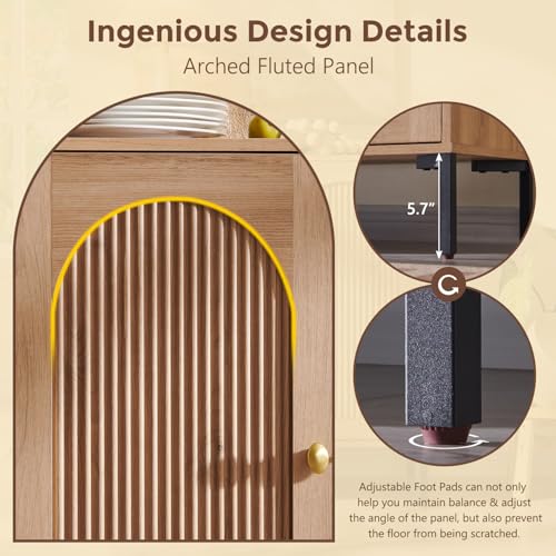 IFGET 34" Tall Modern Arched Sideboard Buffet Cabinet with Storage, Natural - color: Natural, size: 1 Piece
