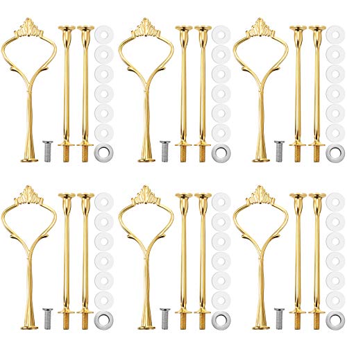 Patelai 6 Sets 3 Tier Cake Stand Hardware Tiered Tray Plate Hardware Kit Heavy Metal Cake Fruit Food Plate Stand Fitting Stacking Kit for Serving Dessert Cupcake Dish Food (Simple,Gold) - color: Gold, size: Simple