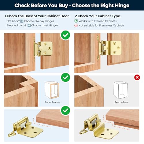 Ravinte Gold Cabinet Hinges, 1/2 Inch Overlay, 4 Pack (2 Pairs) - color: Gold