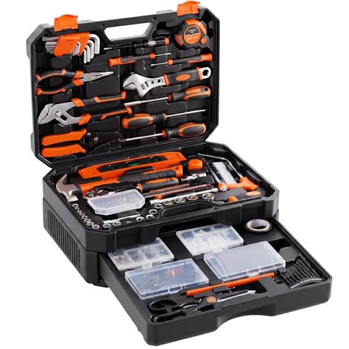 NEWBULIG 330-Piece Complete Tool Box Set, Durable Homeowners Tool Kit with Pull-Out Drawer, Versatile Home Repair Kit for Auto & Household, DIY Projects, Black-Yellow - color: Black Yellow, size: 16