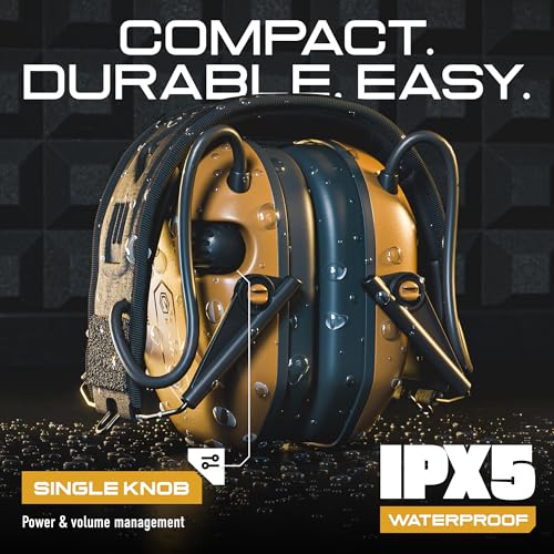 M300A Ear Protection For Gun Range - Shooting Ear Muffs with Ergonomic Gel Cushions, IPX5 Waterproof Gear - color: Brown