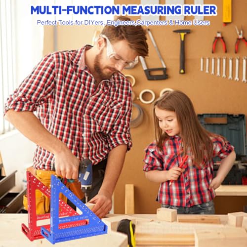 Multi-Angle Measuring Square Large Ruler 8.42"*7.67", Aluminum Alloy Carpenter Square Woodworking Tool, 15°-90° Layout Tool with Angle Pin for Drawing Line, Marking, Woodworking,DIY,Construction - color: Blue