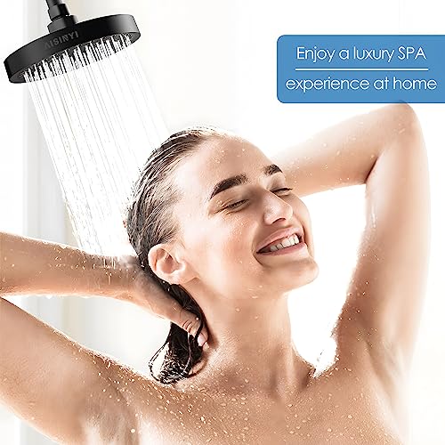 6" Rain Shower Head & 6" Shower Arm, Luxury Matte Black Finish - color: Matte Black, size: 6 Inch Round (1 PCS + Shower Arm)