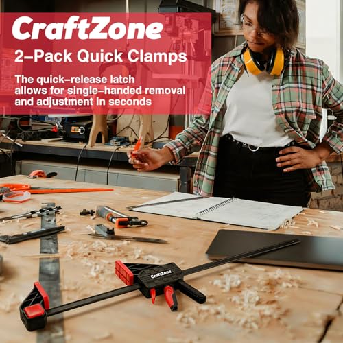 Bar Clamps Wood Clamps for Woodworking 24" One Hand Clamp/Spreader - 2-pack Quick Clamps E-Z Hold Bar Clamps Set F Clamp with 300 lbs Load Limit Medium Duty