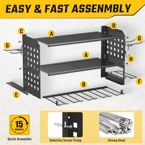 SUNALLY Power Tool Organizer, Wall Mount Garage Tools Storage Rack, Black - style: 4 Drill Holders C