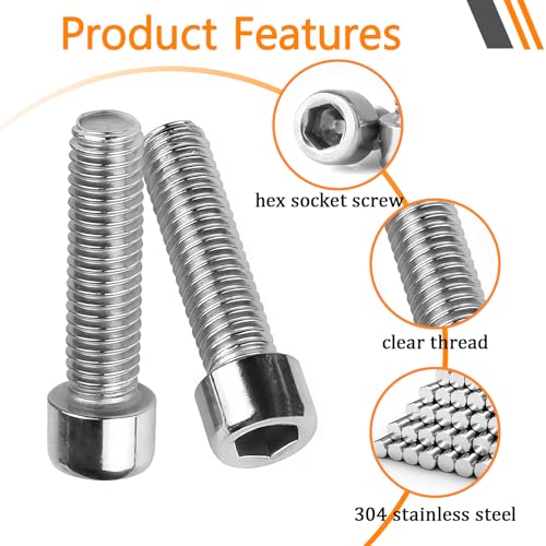 20 Pcs M8 x 25mm Stainless Steel Allen Socket Head Cap Screws, Full Thread Metric Fasteners, Bright Finish for Automotive & Machinery Use - size: M8x25mm-20Pcs