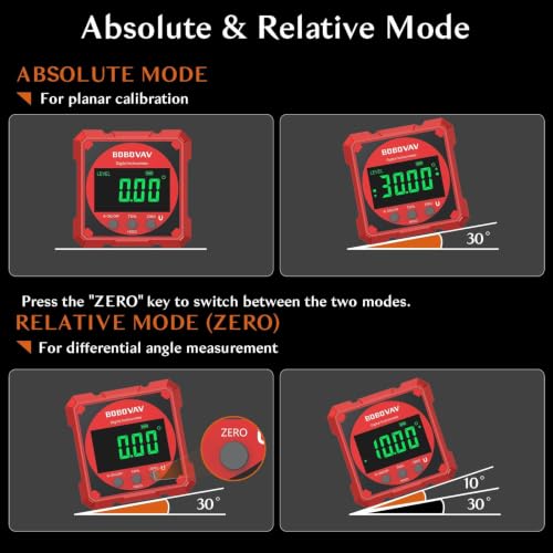 4-side Magnetic Digital Angle Gauge with Laser(Class 2, ＜1mW Output), 4 * 90° Rechargeable Electronic Inclinometer Protractor Level Gauge for Woodworking Tablesaw- Red - color: Red