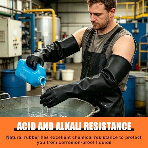24" Chemical Resistant Glove, Reusable Heavy Duty Long Rubber Gloves - color: 24 Inch