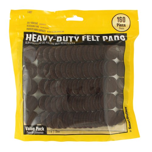 Smart Surface 8827 Heavy Duty Self Adhesive Furniture Felt Pads 1-Inch Round Brown 160-Piece Value Pack in Resealable Bag - color: Brown