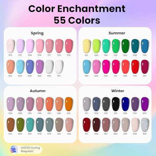Beetles Gel Nail Polish Kit with U V Light - 80Pcs 55 Colors Gel Nail Kit - color: 0 - Color Enchantment