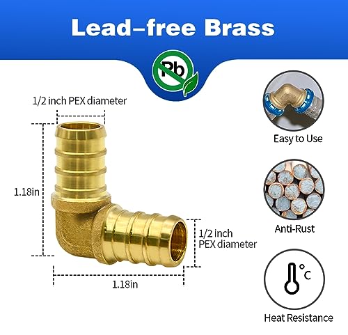 90pcs 1/2" PEX Fittings, Elbow TEE Straight Couplings Set, PEX Brass Crimp Fitting Combo with Tees, Elbows, Straights | for PEX Pipe - size: 1/2"-90pcs