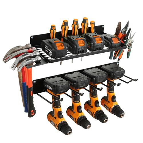 UU-Major Power Tool Organizer for Garage Organization,Drill Holder Wall Mount for Tool Stoarge, Tool Organizers and Garage Storage Shelves for Charging.Heavy Duty With 4 Holders - style: 1 shelf+1 rack+ear