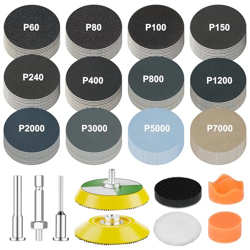 189pcs 2 Inch Sanding Discs Drill Polishing Kit, Sander Attachment for Drill, Sanding Discs Hook and Loop 60 to 7000 Wet Dry Sandpaper with 1/8" 1/4” Shank for Drill Grinder Rotary Tools
