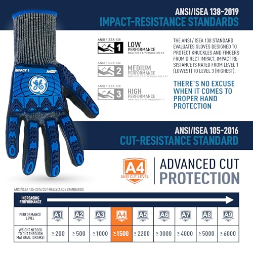 GE TPR Impact Level 1 Gloves, Micro Foam Nitrile Dipped, ANSI Cut 4, 13 GA - size: XX-Large