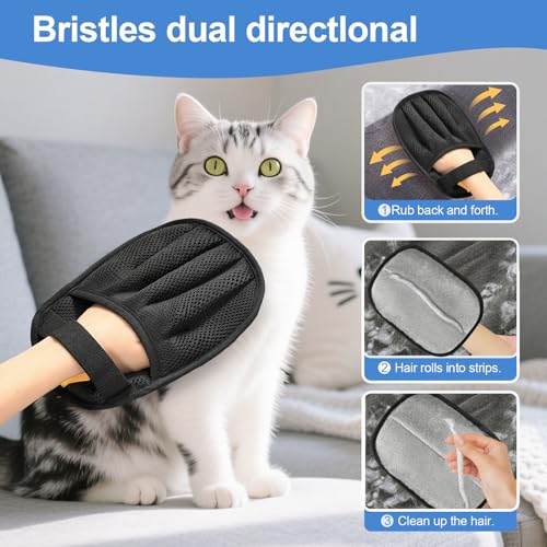 2Pcs Pet Hair Removal Gloves Cat & Dog, Electrostatic Reusable Remover Tool - color: 2pcs-Black