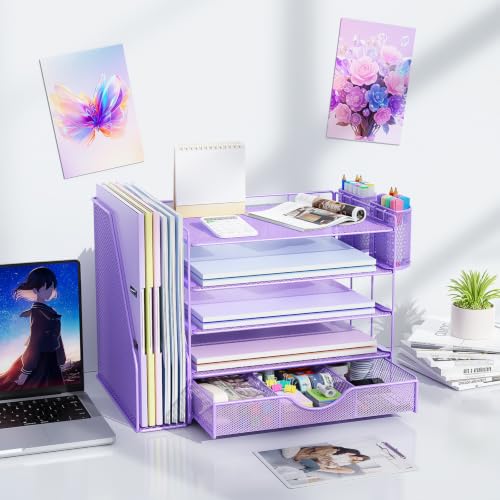 gianotter 5-Tier Desk Organizer with Drawers and File Holders - color: Light Purple, size: 5T