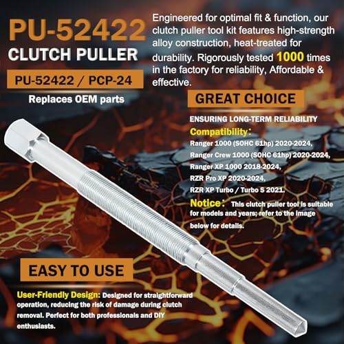 4-Piece Clutch Puller Tool Kit - Includes Primary Drive Clutch Pullers for Polaris Models 1985-2024: Fits Ranger, RZR, Sportsman, General, Scrambler - OEM # 2870506, PA-48595, 2872085, PU-52422