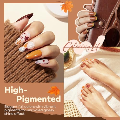 modelones Fall Gel Nail Polish Set, 6 Colors Nude Brown Orange Mocha Tawny - color: A A A0 Fall Orange Brown