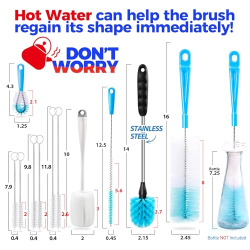 Holikme Bottle Brush Tube Cleaning Lab Set with Long Handle,White - color: White
