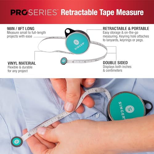 SINGER 50003 ProSeries Retractable Tape Measure, 98-Inch, Teal