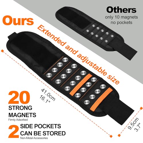 Magnetic Wristband for Tools (2-Pack) - Premium Tool Belt for Men, Heavy-Duty 20-Magnet Holds Screws DIY & Construction, Gift for Men, Cool Gadgets for Husband, Grandpa, Handyman
