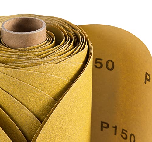 S SATC Premium Gold Sandpaper 6 Inch 100 PCS Sanding Discs 150 Grit Self Adhesive Stickyback Sandpaper Roll Aluminum Oxide PSA Sandpaper Discs for Wood, Metal, and Car Paint - style: 150 Grit