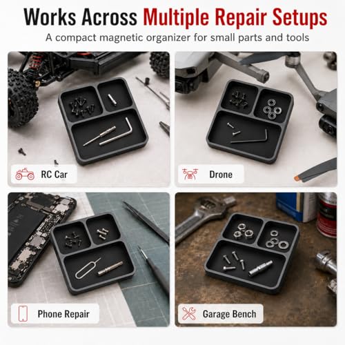 Magnetic Tool Tray for RC Car Drone Electronics Repair Small Parts - color: Black
