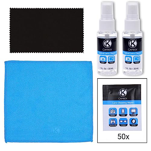 Lens and Screen Cleaning Kit - 2 Spray Bottles, 2 Microfiber Cloths (Size L + S), 50 Individually Wrapped Wet Tissues - for Eyeglasses, Sunglasses, Camera Lenses, Phone/Tablet Screens, etc.