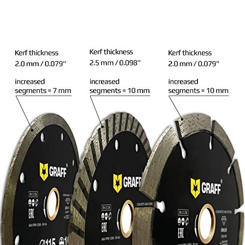 3 PCS 4 1/2 Inch Diamond Blade for Angle Grinder — Diamond Cutting Wheel for Cutting Stone, Marble, Granite, Brick, Masonry, Paving Flag, Concrete — GRAFF - size: Ø Set 4 ½ Inch Segment, style: Diamond Segment Blades