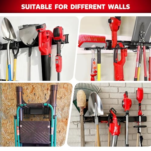 64 Inches Garage Tool Organizer Wall Mount, Tool Storage Rack Wall Mount, Heavy Duty Garden Wall Organizer System for Yard, garage and Shed, Tool Holder for Hanging Rake Snowboard Broom Mop - size: 64" Alloy Steel