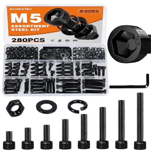 280PCS M5 Socket Head Cap Screw Assortment Kit, 8-35mm - size: M5