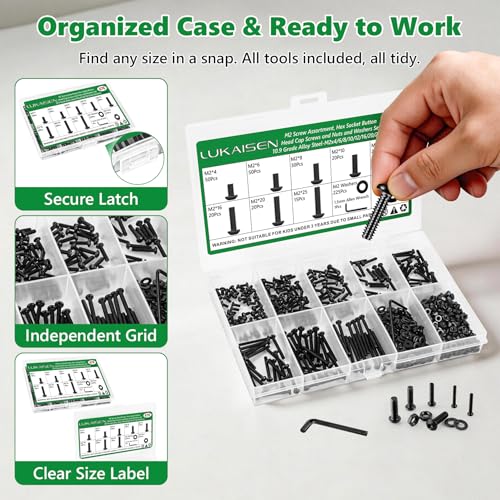 676PCS M2 Screw Assortment Kit, 10.9 Alloy Steel Hex Button Cap Bolts - size: M2 676pcs 2